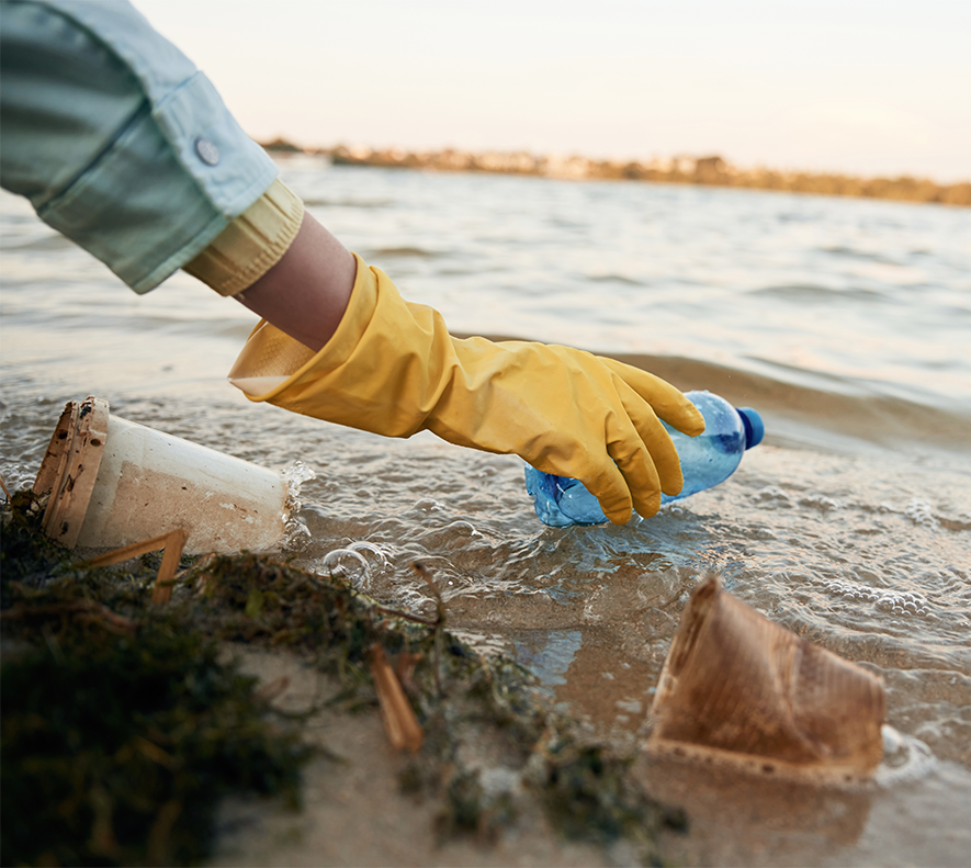 Picking up litter from the beach