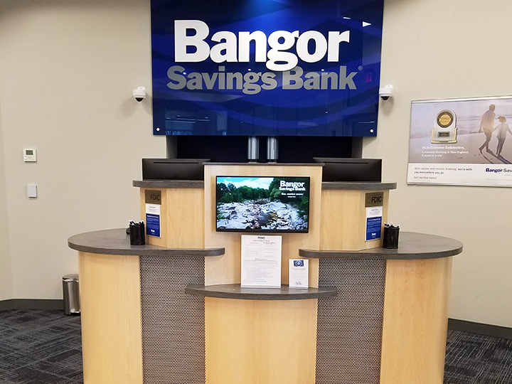 Teller station in Bangor Savings Bank on Baker St