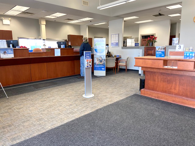 Lobby of the Bangor Savings Bank branch in Calais, ME