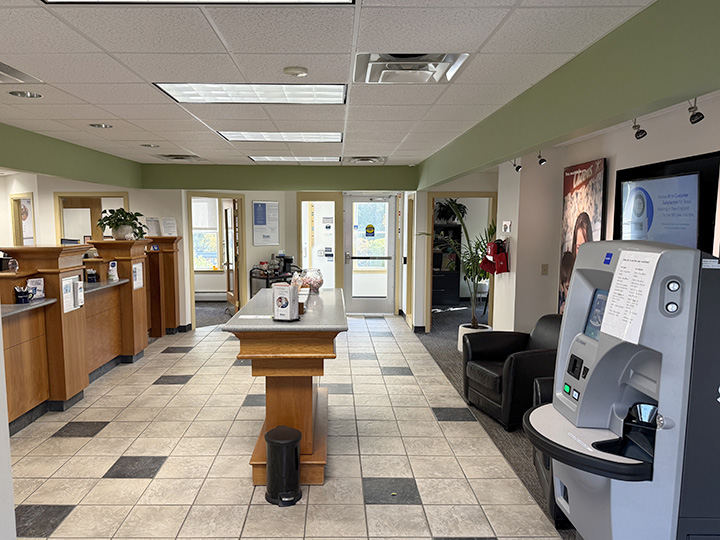 Lobby of Bangor Savings Bank with the coin counting machine