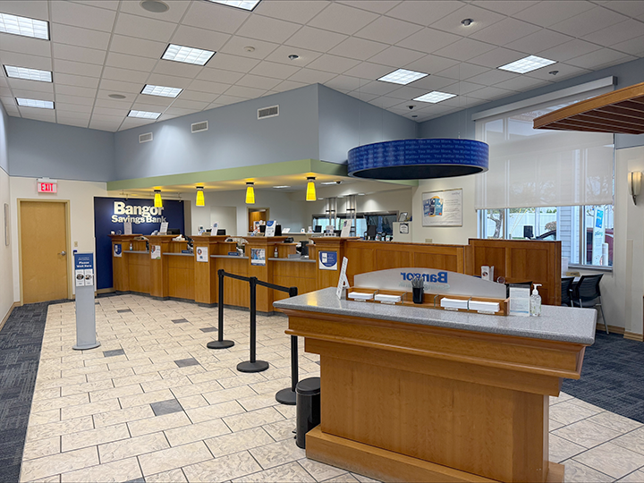 Lobby of Bangor Savings Bank in near Husson University