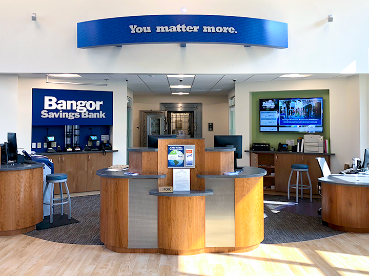 The lobby of Bangor Savings Bank in Biddeford