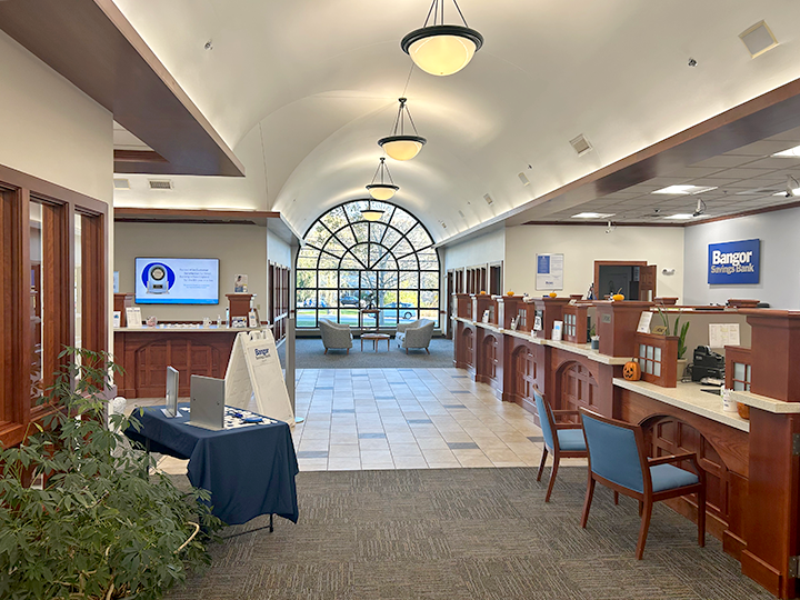 Lobby of Bangor Savings Bank in Rockport, ME