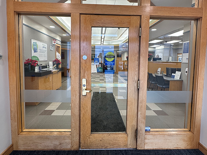 Front door of Bangor Savings Bank Lewiston branch