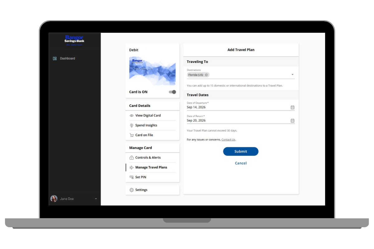 Bangor Online Manage Cards